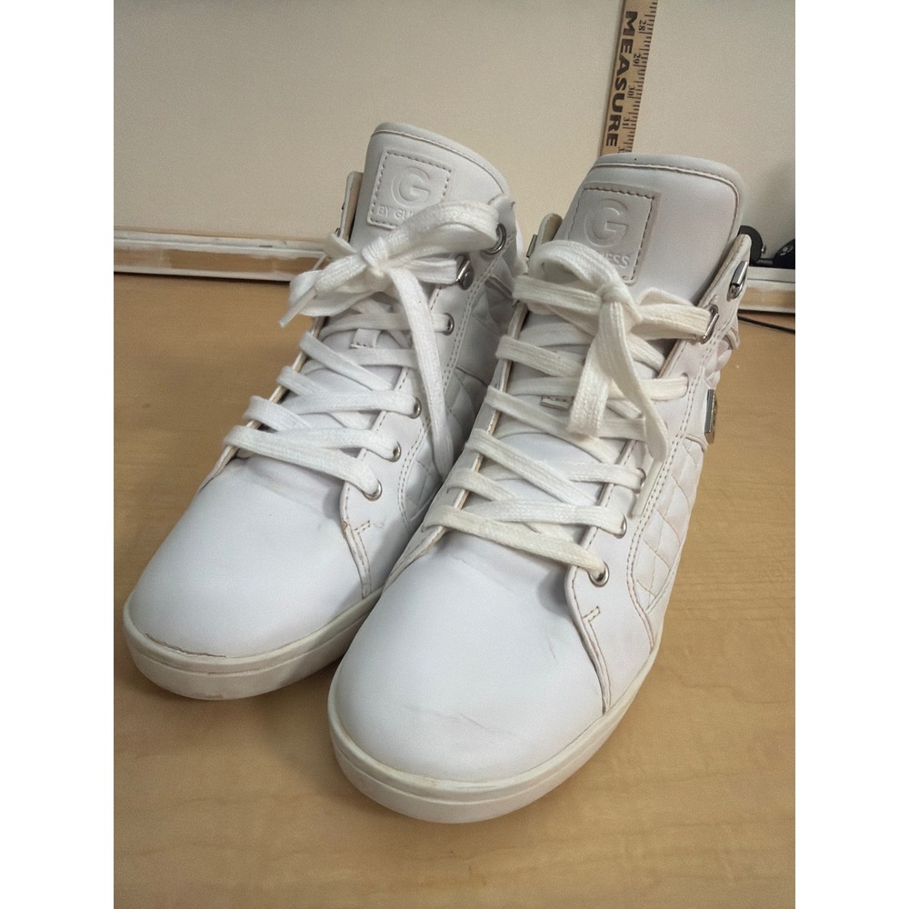 G by GUESS Dayna White Quilted High Top Hidden Wedge Sneakers Womens Size 8M
